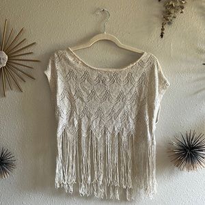 Gold tinsel crochet Fringe crop top